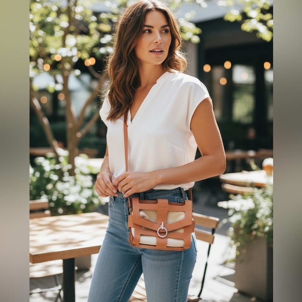 Tan and Cream Crossbody Bag
